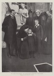 De begrafenis van Mr. Gladstone, Mrs. Gladstone kust Dorothy Drew bij het graf